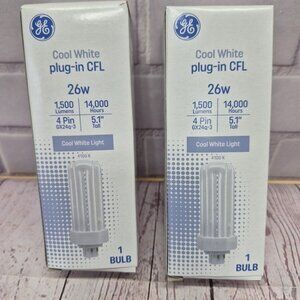 Lot Of 2 GE Cool White Plug In CFL 4pin 5.1" tall 26W  3Tube Bulb